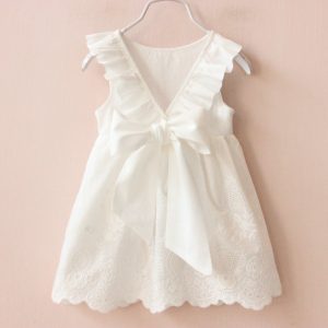 Robe dentelle blanche fille, sans manches, taille 2 à 8 ans – Robe NYMPHÉA
