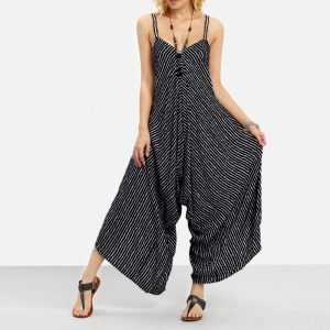 Combi-pantalon grossesse casual – Combinaison noire avec rayures blanches