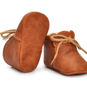 Chaussures marrons bébé fille et garçon en cuir PU – Semelle souple
