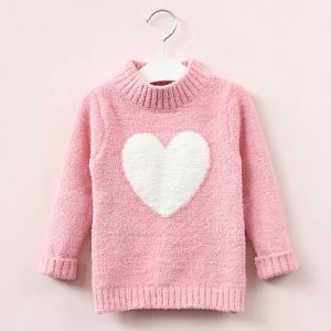 Pull fille manches longues – Couleur rose, jaune ou blanc