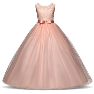 Robe longue demoiselle d’honneur mariage – Robe dentelle fille 5 à 14 ans