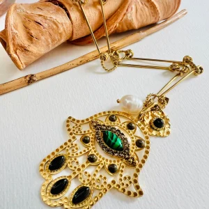 Collier TALYA sautoir et pendentif main de fatma