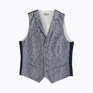 Gilet Col Revers Jacquard Gris et Bleu