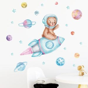 Sticker mural amovible Ourson Astronaute – Déco chambre enfant
