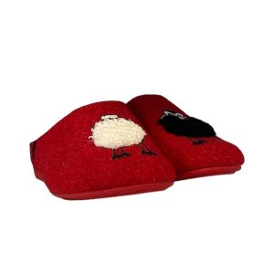 Chausson mule femme – Rouge – Motif mouton – Sanatini