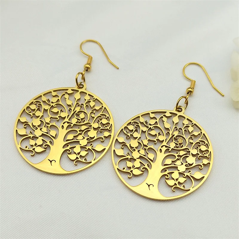 Fashion Tree of Life Stainless Steel Earrings Silver Color Women Dangle Earring Amulet Life Tree Jewelry Party Gift E545S01
