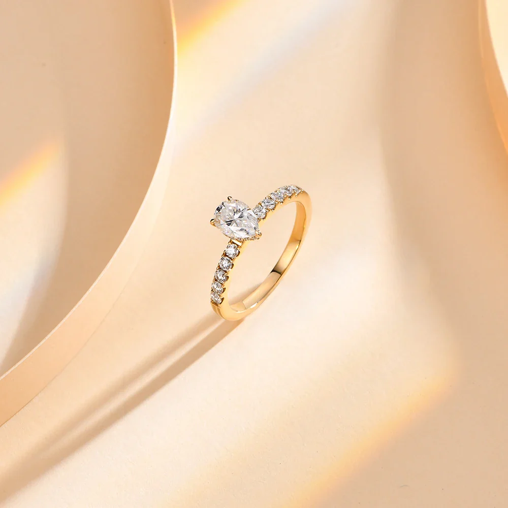 Attagems New 1ct Moissanite 10k 14k Yellow Gold Pear Shape Engagement Ring Promise Wedding Rings For Women Trends Jewelry Gift – Image 4