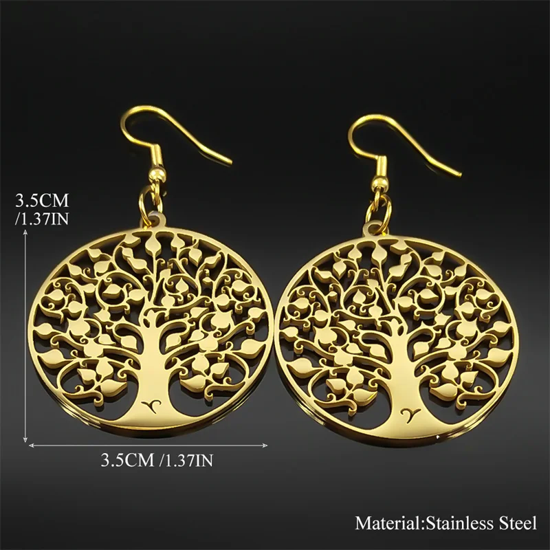 Fashion Tree of Life Stainless Steel Earrings Silver Color Women Dangle Earring Amulet Life Tree Jewelry Party Gift E545S01 – Image 6