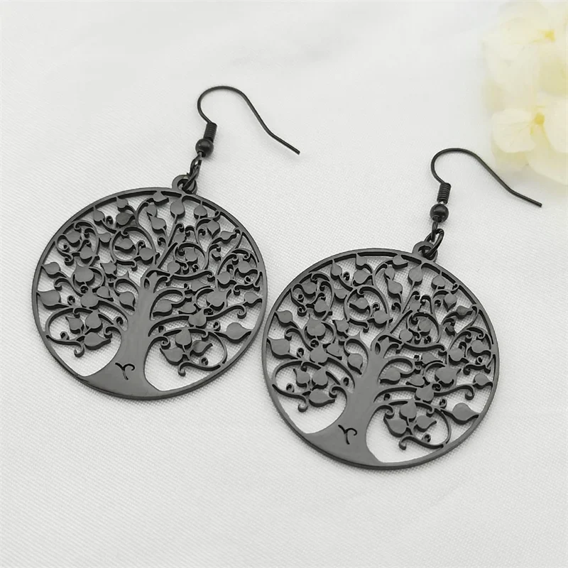 Fashion Tree of Life Stainless Steel Earrings Silver Color Women Dangle Earring Amulet Life Tree Jewelry Party Gift E545S01 – Image 8