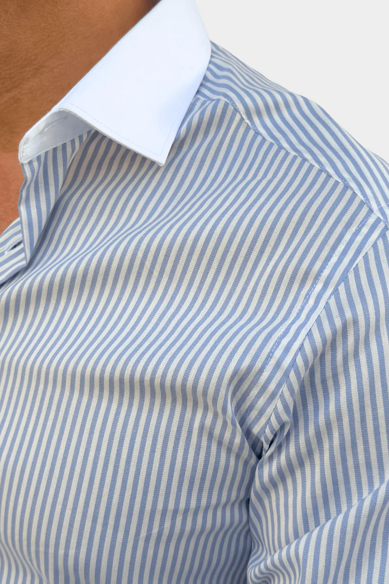 CHEMISE TORINO BLANCHE A RAYURES BLEU - EXCELSIOR – Image 8