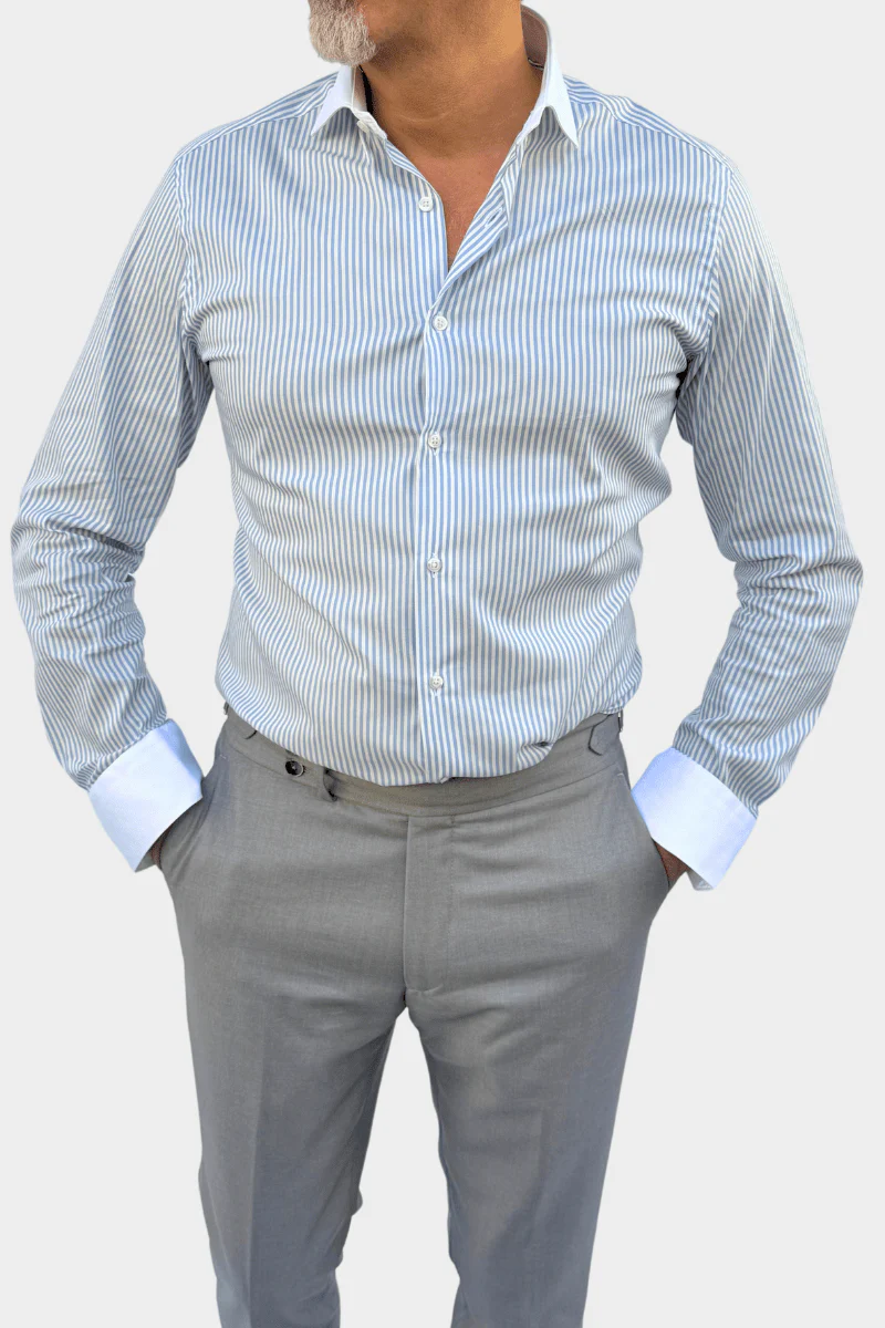CHEMISE TORINO BLANCHE A RAYURES BLEU - EXCELSIOR – Image 2