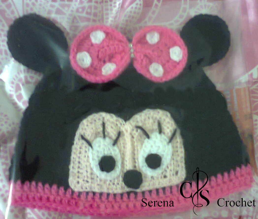 Bonnet souris rose avec papillon au crochet – Image 2