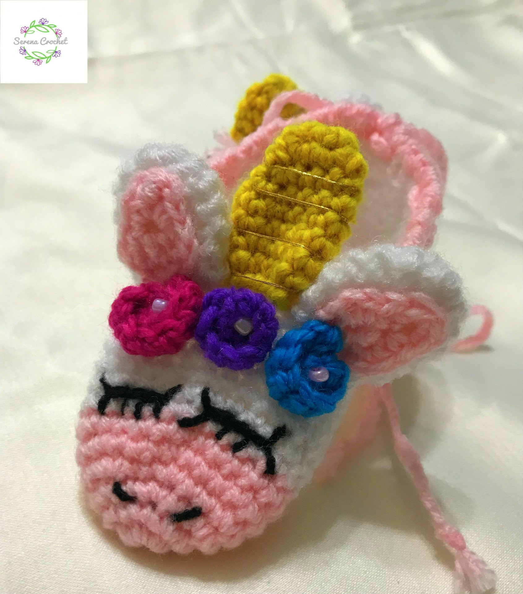 Chaussures licorne blanche et rose au crochet – Image 6