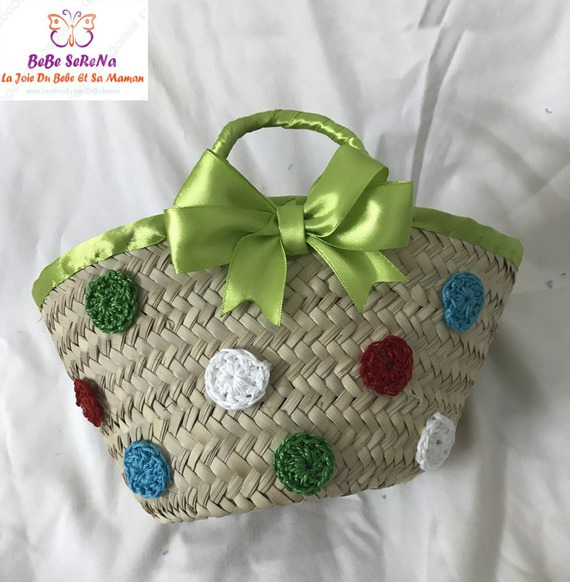 Couffin de plage en palmier décoré au crochet – Image 2