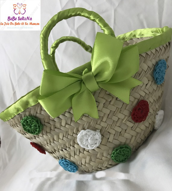 Couffin de plage en palmier décoré au crochet – Image 3
