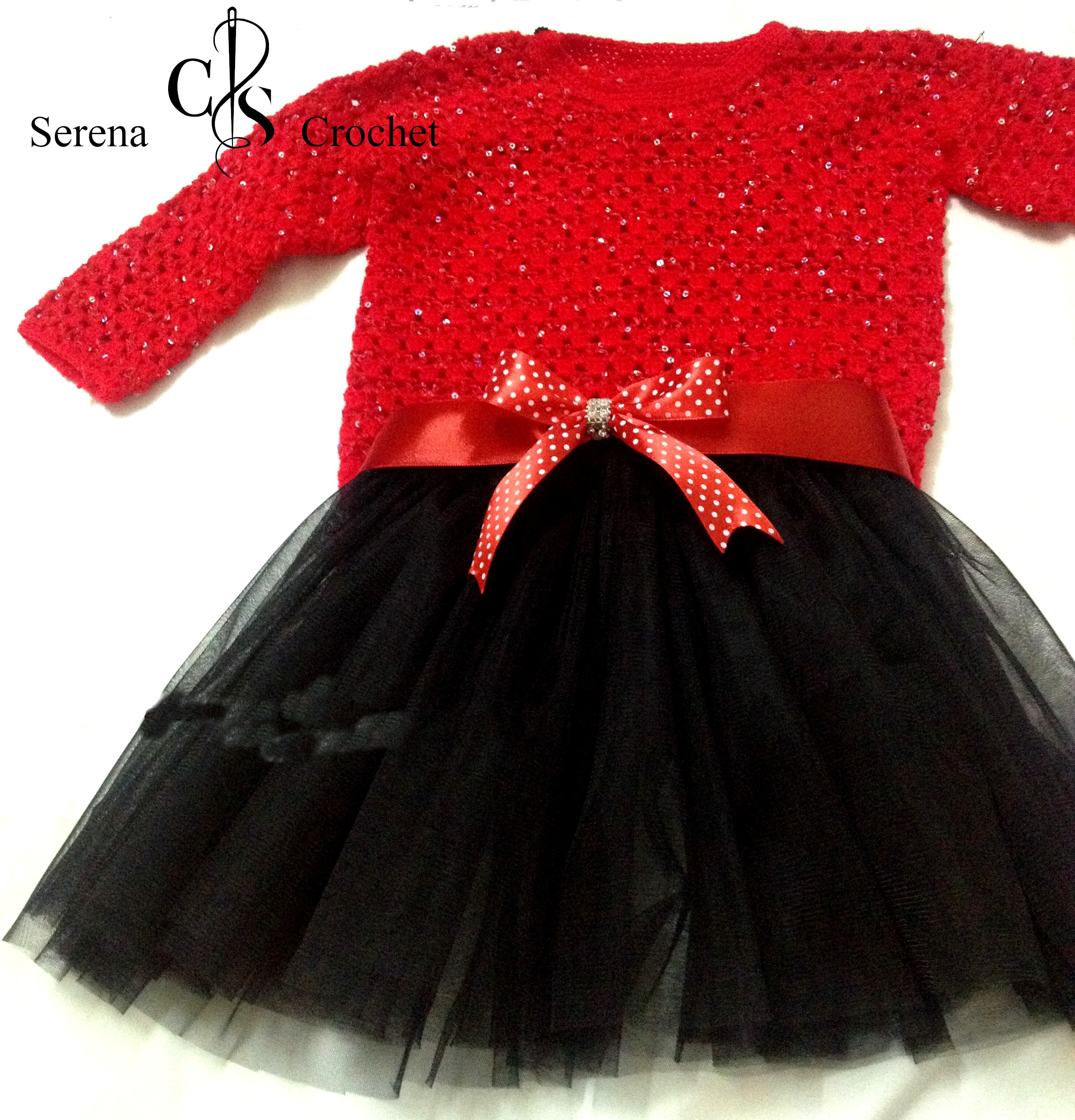 Jupe et pull noir et rouge au sequins au crochet – Image 2