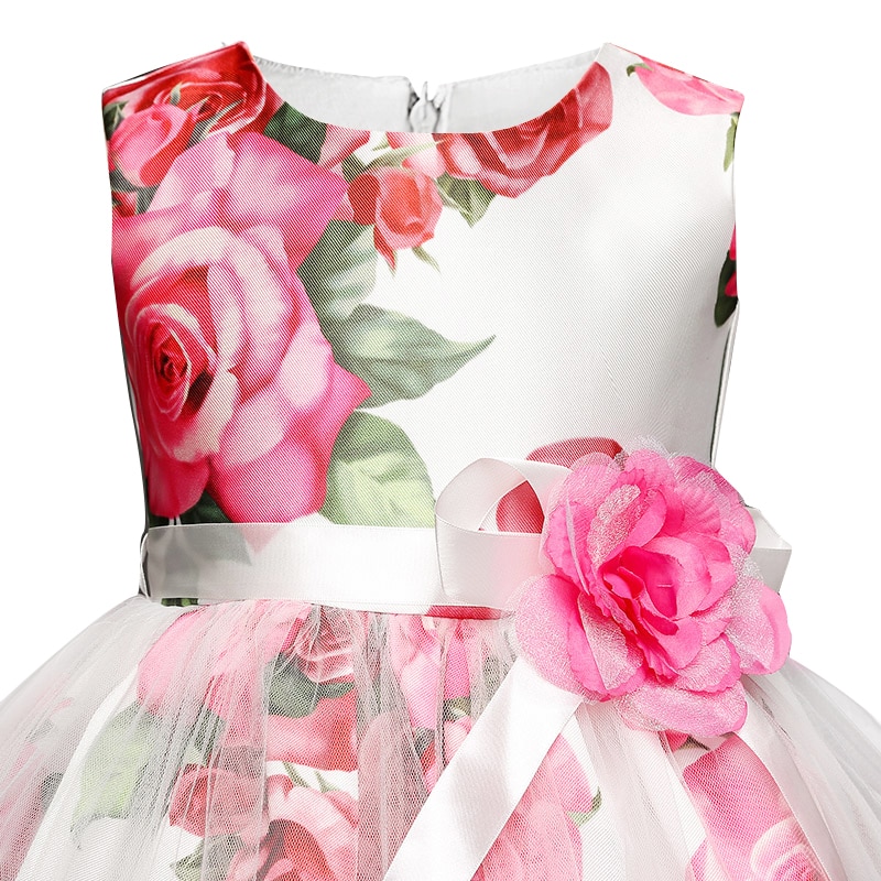 Robe de cérémonie fille, sans manches, saison été – Roses – 4 à 10 ans – Image 2
