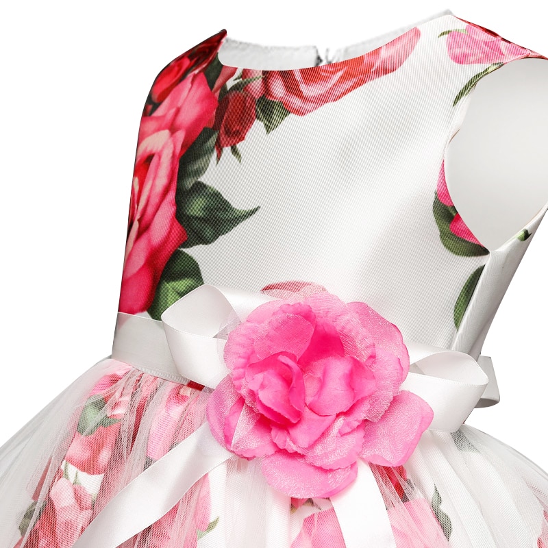 Robe de cérémonie fille, sans manches, saison été – Roses – 4 à 10 ans – Image 3